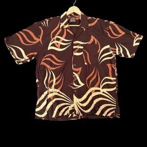 Vtg Caribele Batik Hawaiian Camp Shirt Mens L Brown Tropical St Kitts Nevis